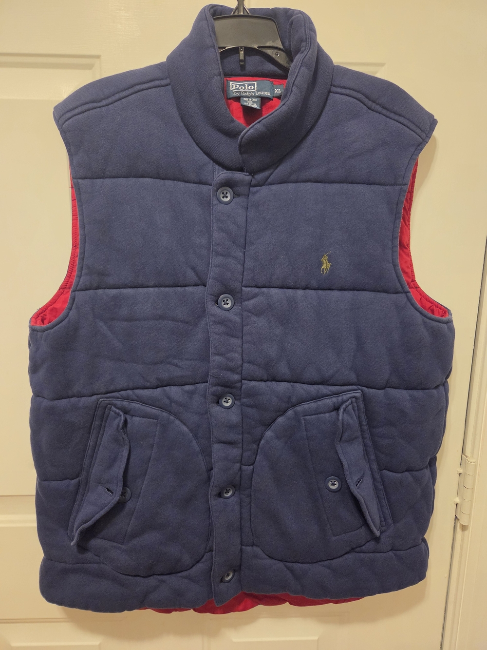 Ralph Lauren Navy Quilted Puffer Vest with Red Lining Vintage